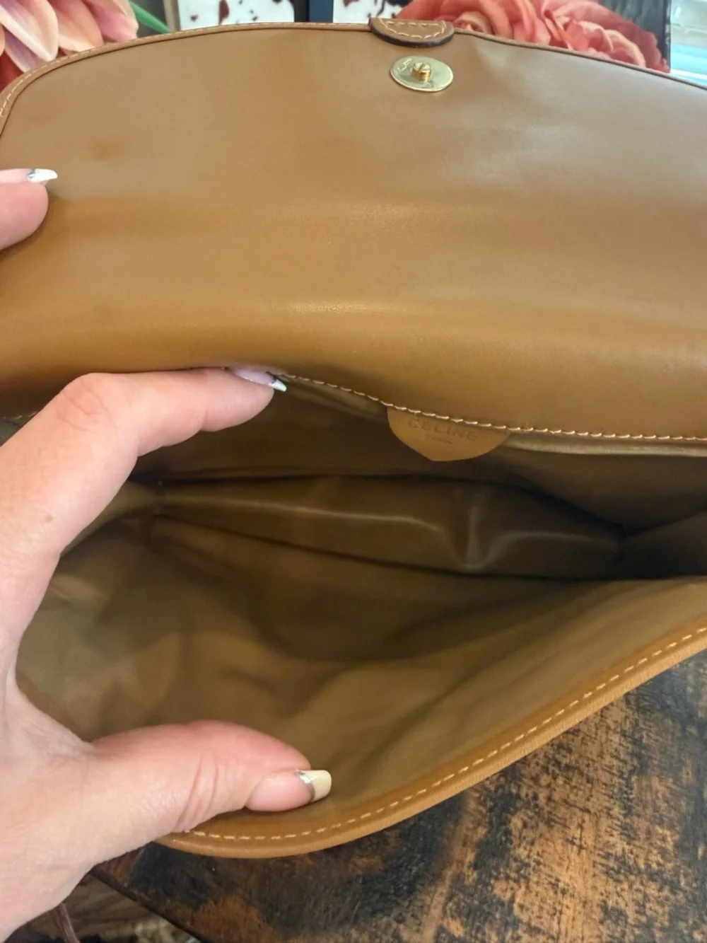 Celine Authentic Tan Macadam Crossbody Shoulder Bag w/Tan leather accent - Picture 14 of 15